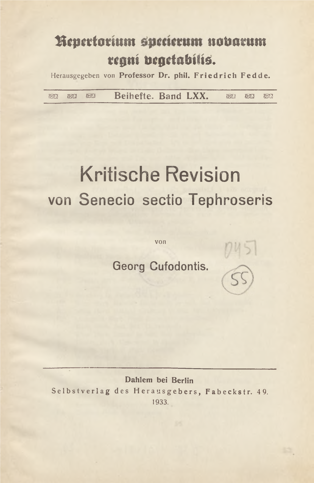 Kritische Revision Von Senecio Sectio Tephroseris