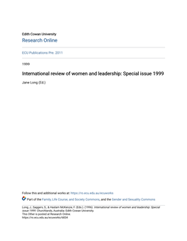 International Review of Women and Leadership: Special Issue 1999