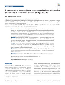 A Case Series of Pneumothorax, Pneumomediastinum and Surgical Emphysema in Coronavirus Disease 2019 (COVID-19)