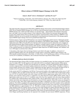 Observations of MMOD Impact Damage to the ISS