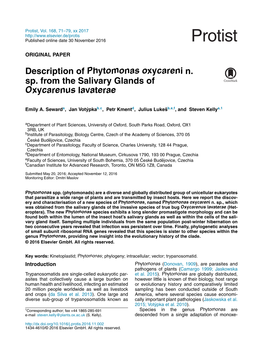 Description of Phytomonas Oxycareni N. Sp. from the Salivary Glands Of