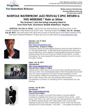 NORFOLK WATERFRONT JAZZ FESTIVAL's EPIC RETURN Is THIS