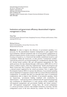 Institutions and Government Efficiency: Decentralized Irrigation Management in China