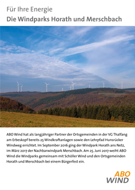 Für Ihre Energie Die Windparks Horath Und Merschbach