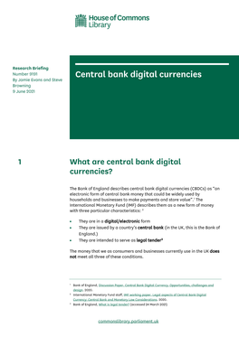 Central Bank Digital Currencies by Jamie Evans and Steve Browning 9 June 2021