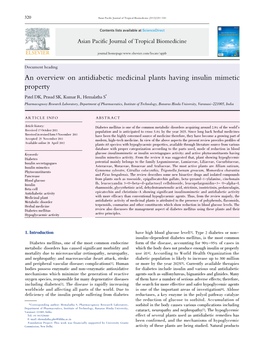 An Overview on Antidiabetic Medicinal Plants Having Insulin Mimetic Property