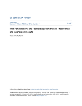 Inter Partes Review and Federal Litigation: Parallel Proceedings and Inconsistent Results