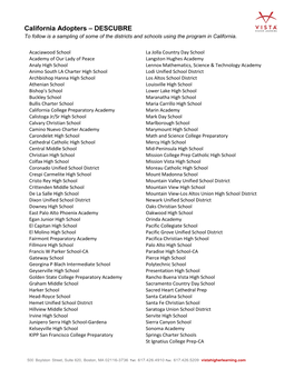 California Adopters – DESCUBRE to Follow Is a Sampling of Some of the Districts and Schools Using the Program in California