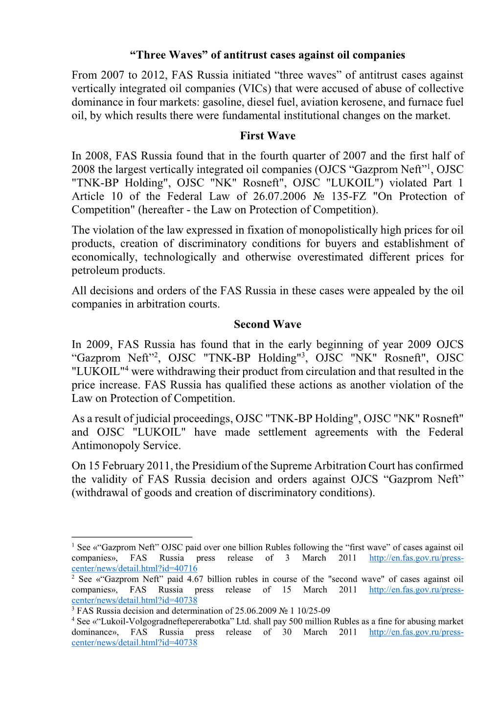 “Three Waves” of Antitrust Cases Against Oil Companies