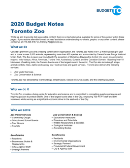 2020 Budget Notes Toronto