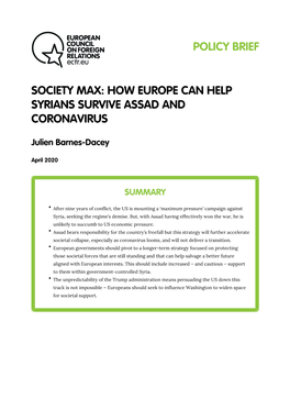 How Europe Can Help Syrians Survive Assad and Coronavirus