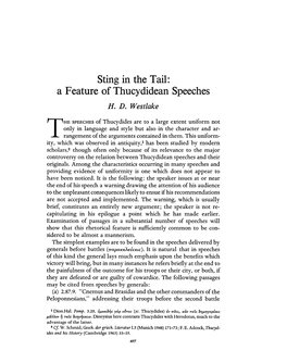A Feature of Thucydidean Speeches Westlake, H D Greek, Roman and Byzantine Studies; Winter 1971; 12, 4; Proquest Pg
