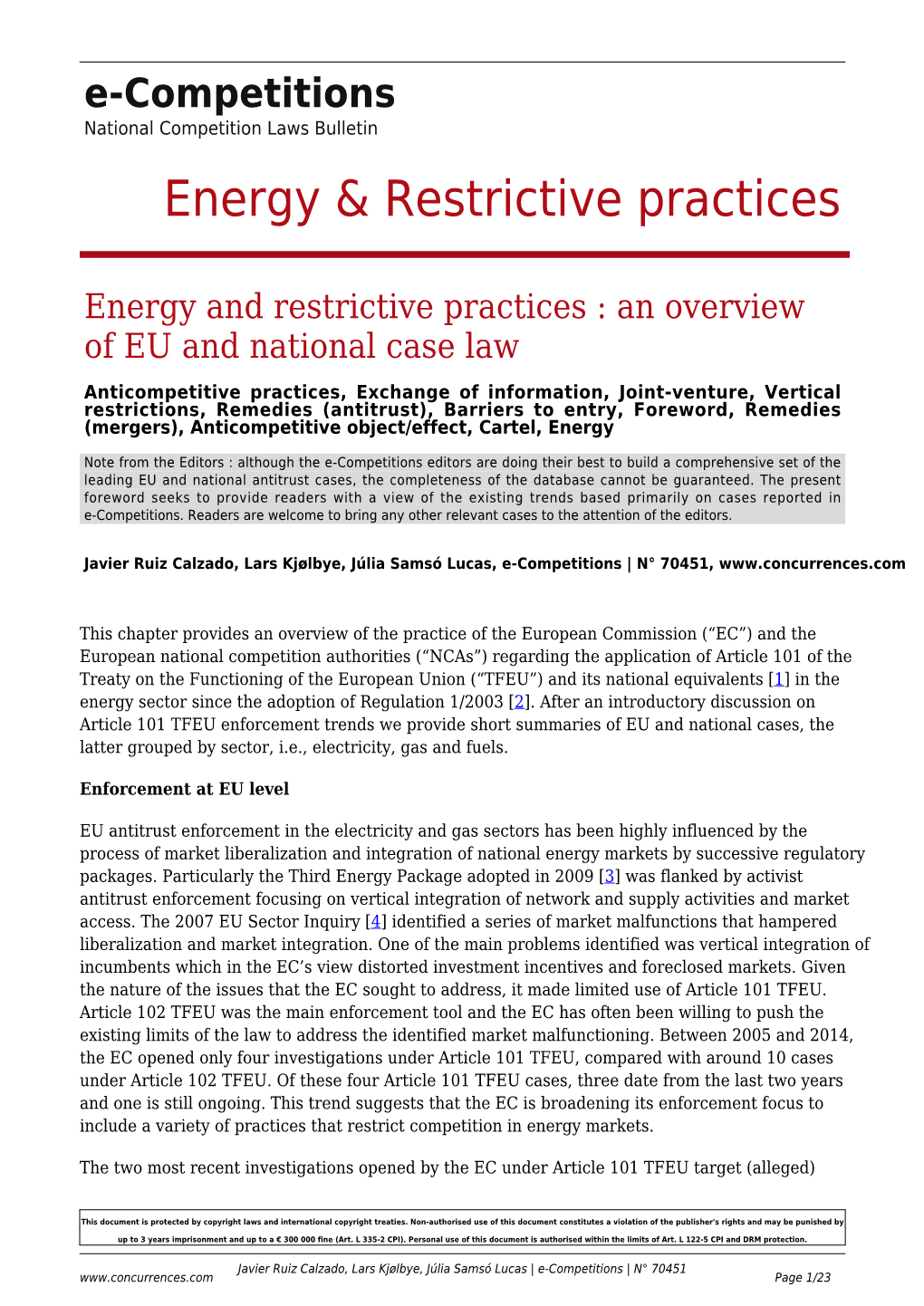 Energy & Restrictive Practices