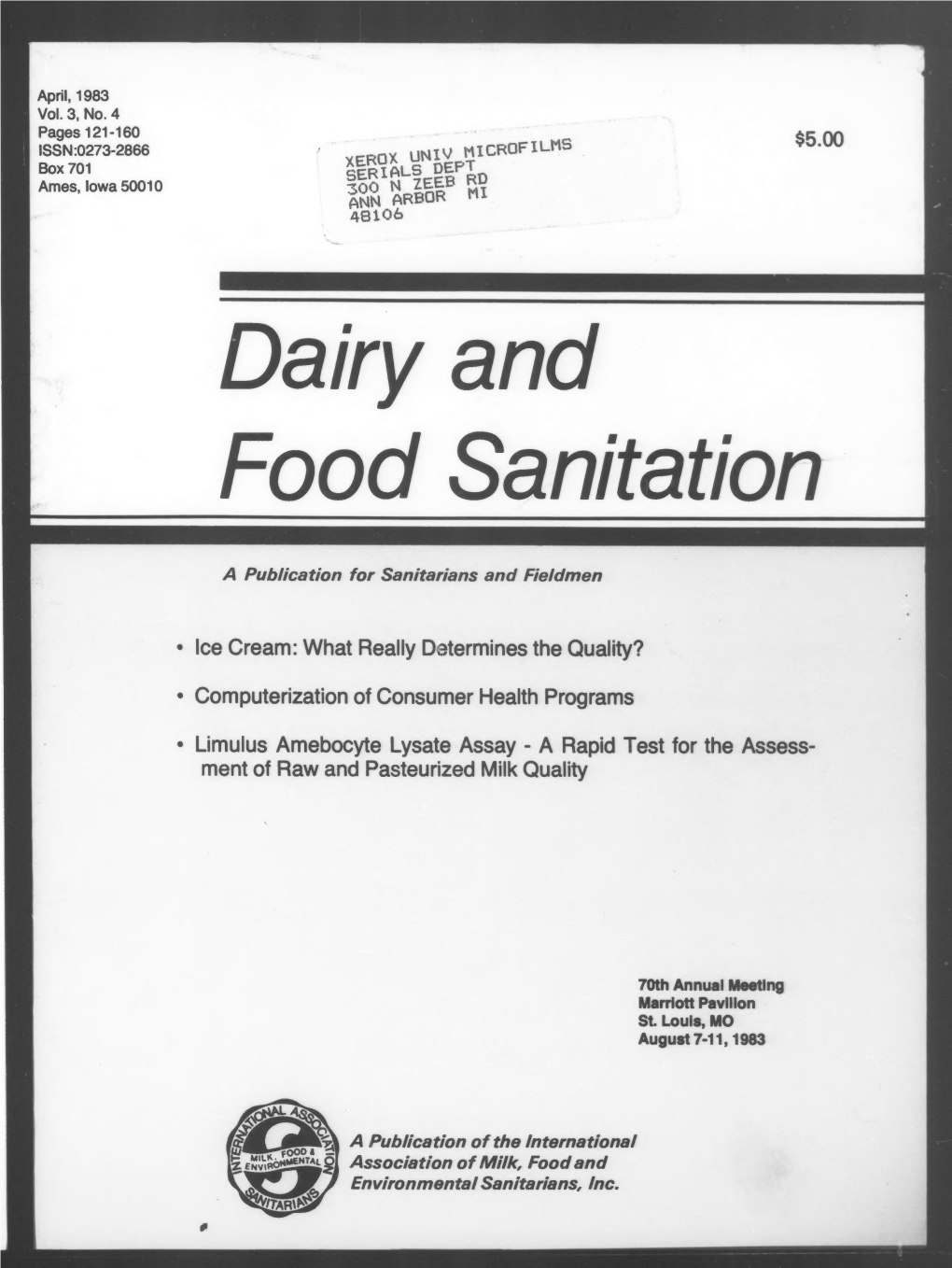 Dairy and Food Sanitation 1983-04: Vol 3 Iss 4