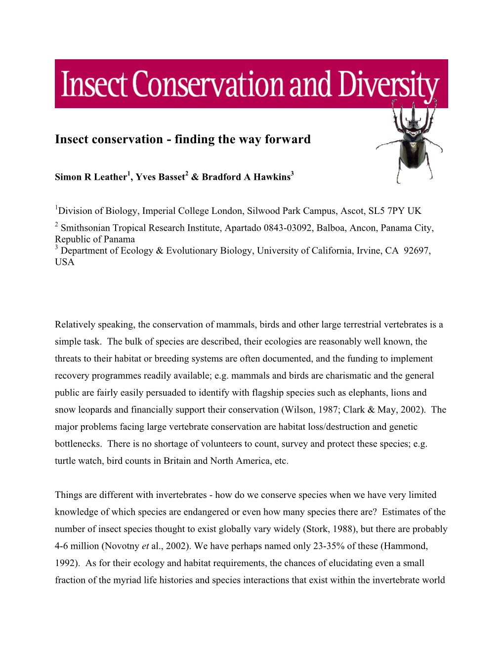 Insect Conservation - Finding the Way Forward