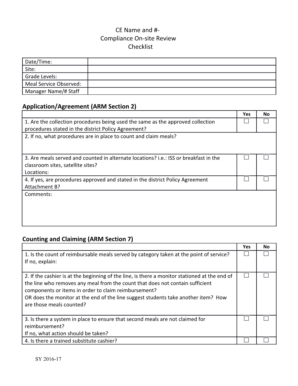 Compliance On-Site Review