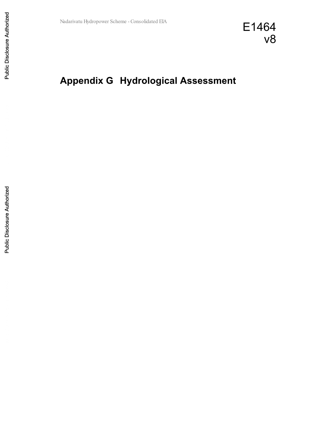 Appendix G Hydrological Assessment Public Disclosure Authorized Public Disclosure Authorized Public Disclosure Authorized