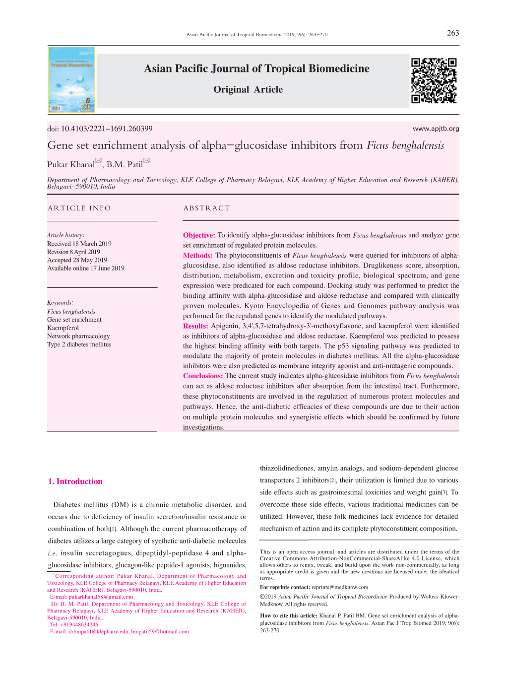 Gene Set Enrichment Analysis of Alpha-Glucosidase Inhibitors from Ficus Benghalensis Pukar Khanal, B.M
