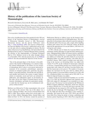 History of the Publications of the American Society of Mammalogists