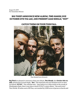 August 13, 2019 Big Thief Announce New Album, Two Hands, Due