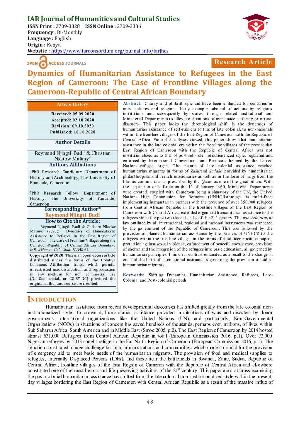 Dynamics of Humanitarian Assistance to Refugees in the East Region Of