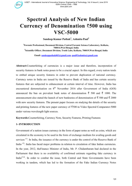 Spectral Analysis of New Indian Currency of Denomination 500 Using VSC-5000 Sandeep Kumar Pathak1, Ashmita Paul2