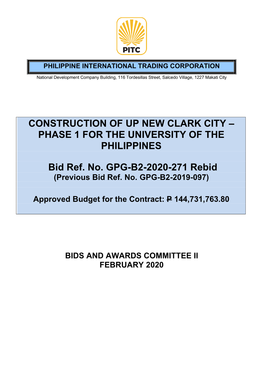 Construction of up New Clark City – Phase 1 for the University of the Philippines