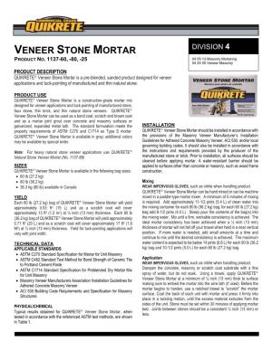 Veneer Stone Mortar Division 4 Product No