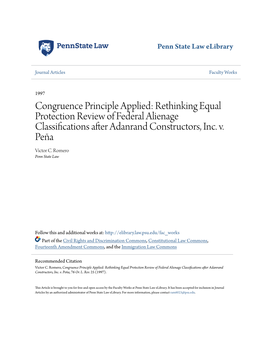 Congruence Principle Applied: Rethinking Equal Protection Review of Federal Alienage Classifications After Adanrand Constructors, Inc