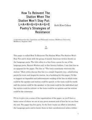 L=A=N=G=U=A=G=E Poetry's Strategies of Resistance
