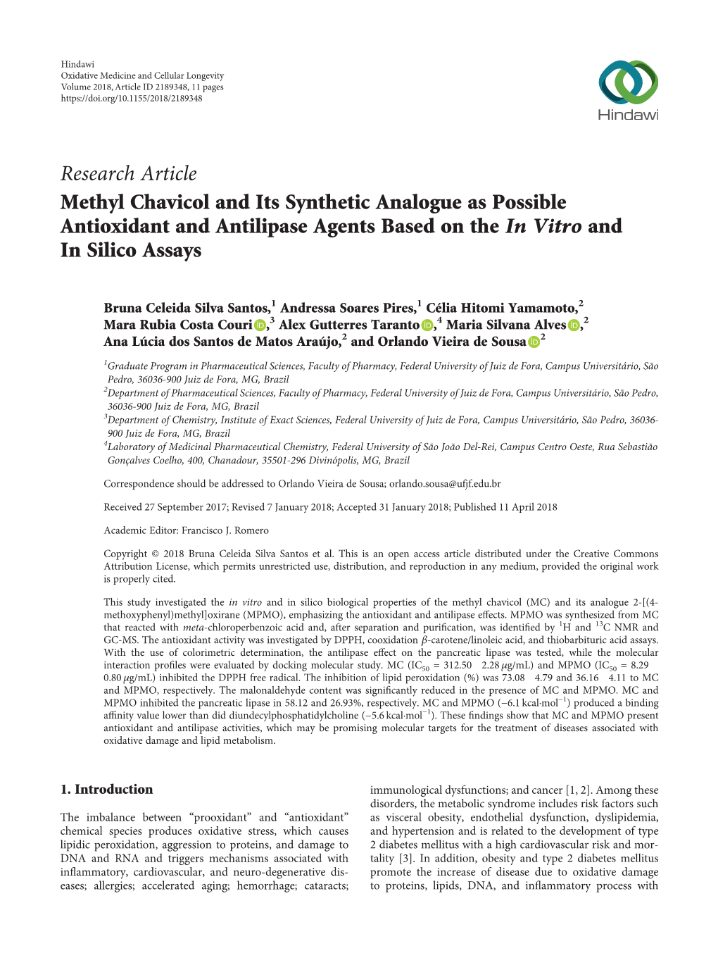 Methyl Chavicol and Its Synthetic Analogue As Possible Antioxidant and Antilipase Agents Based on the in Vitro and in Silico Assays