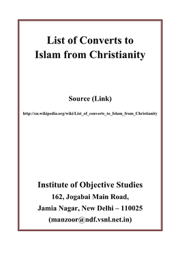 List of Converts to Islam from Christianity