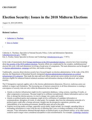 Election Security: Issues in the 2018 Midterm Elections
