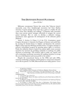 THE DEFENSIVE PATENT PLAYBOOK James M