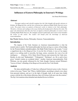 Influences of Eastern Philosophy in Emerson's Writings