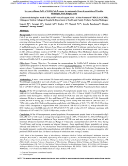 Sero-Surveillance (Igg) of SARS-Cov-2 Among Asymptomatic General Population of Paschim Medinipur, West Bengal, India