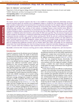 Mammalian Evolution May Not Be Strictly Bifurcating Open Access