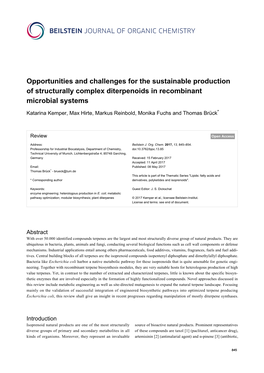 Opportunities and Challenges for the Sustainable Production of Structurally Complex Diterpenoids in Recombinant Microbial Systems