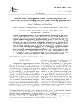 Identification and Properties of the Deinococcus Grandis and Deinococcus Proteolyticus Single-Stranded DNA Binding Proteins (SSB)