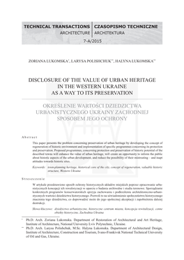 Disclosure of the Value of Urban Heritage in the Western Ukraine As a Way to Its Preservation