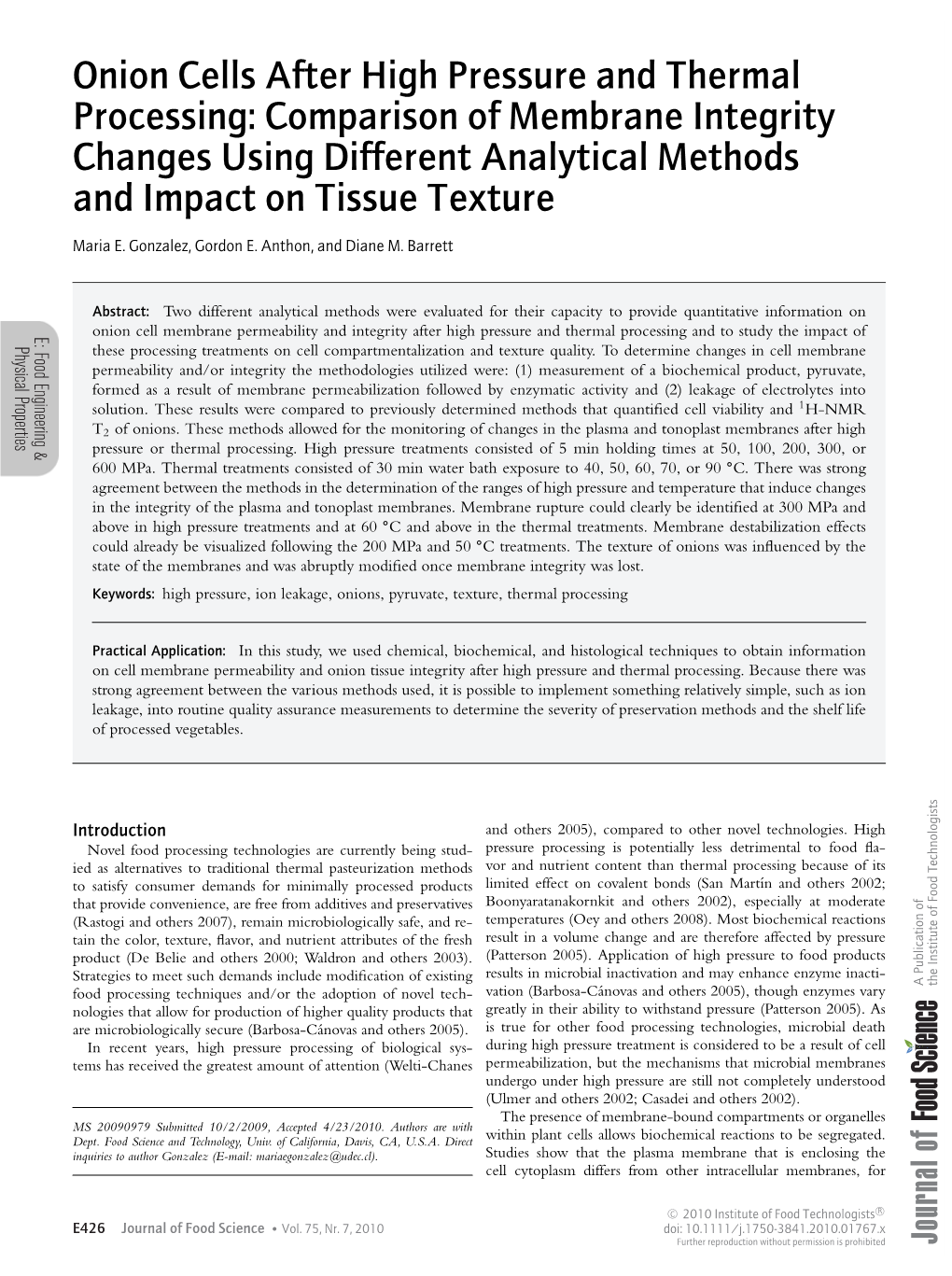 Onion Cells After High Pressure and Thermal Processing