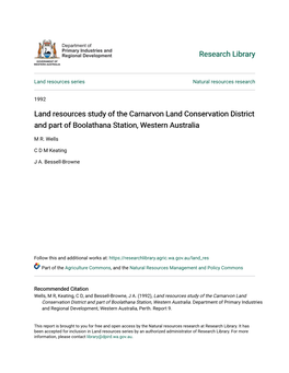 Land Resources Study of the Carnarvon Land Conservation District and Part of Boolathana Station, Western Australia