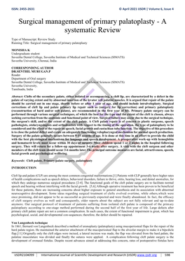 Surgical Management of Primary Palatoplasty - a Systematic Review