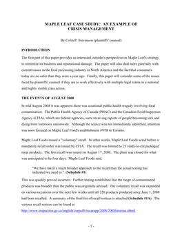 Maple Leaf Case Study: an Example of Crisis Management