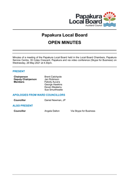 Minutes of Papakura Local Board