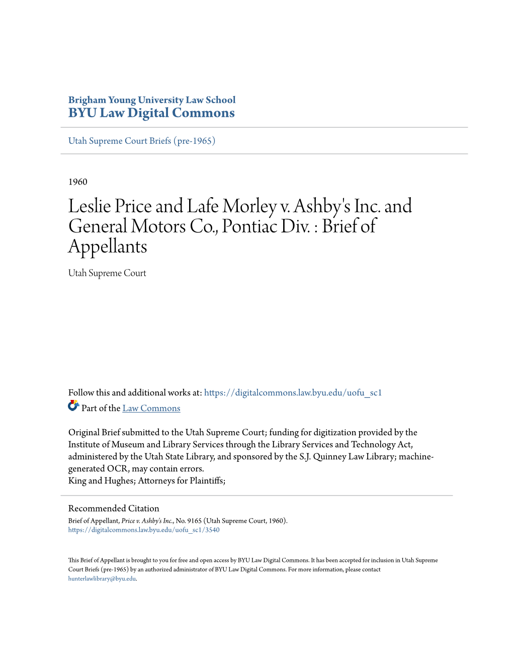 Leslie Price and Lafe Morley V. Ashby's Inc. and General Motors Co., Pontiac Div