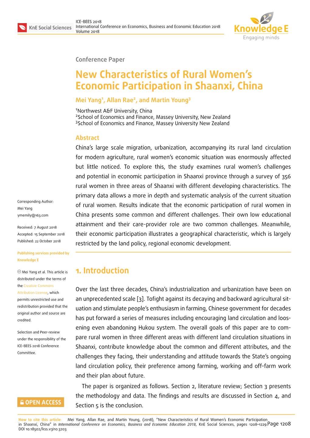 New Characteristics of Rural Women's Economic Participation in Shaanxi