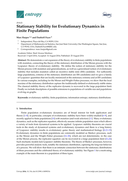 Stationary Stability for Evolutionary Dynamics in Finite Populations