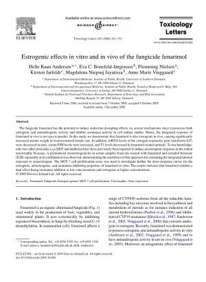 Estrogenic Effects in Vitro and in Vivo of the Fungicide Fenarimol Helle Raun Andersen A,∗, Eva C