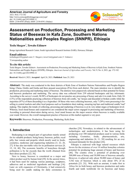 Assessment on Production, Processing and Marketing Status of Beeswax in Kafa Zone, Southern Nations Nationalities and Peoples Region (SNNPR), Ethiopia